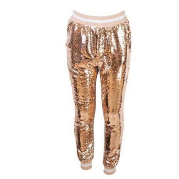 NEW! Lola and the Boys Goldie Flip Sequin Jogger Pants SZ 10 - Picture 2 of 8